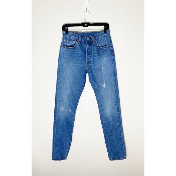 Levi's Denim - Women's Levi's 501S Jeans Button Fly Slightly Distressed High Rise Straight Leg